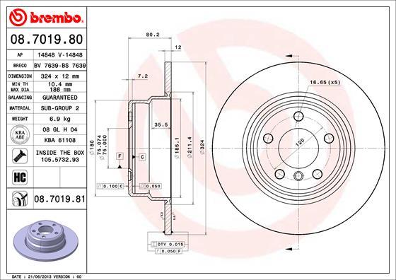 Brembo 08.7019.80 - Тормозной диск autodnr.net