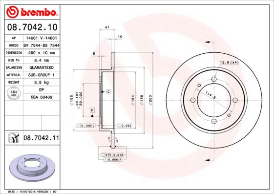 Brembo 08.7042.10 - Тормозной диск autodnr.net