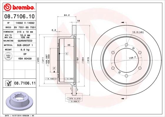 Brembo 08.7106.10 - Гальмівний диск autocars.com.ua