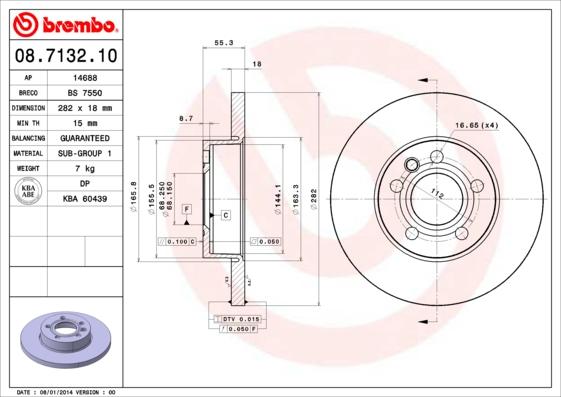 Brembo 08.7132.10 - Тормозной диск avtokuzovplus.com.ua