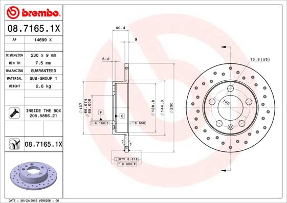 Brembo 08.7165.1X - Тормозной диск avtokuzovplus.com.ua
