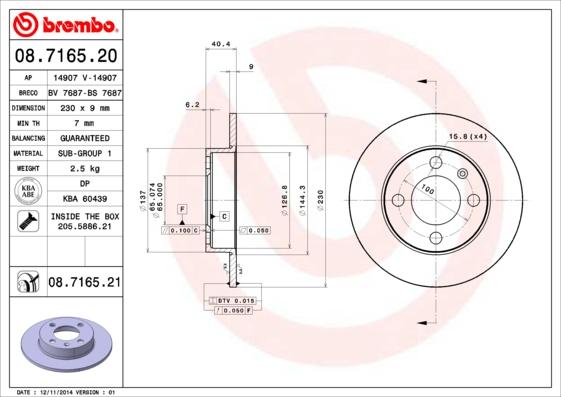 Brembo 08.7165.20 - Тормозной диск avtokuzovplus.com.ua