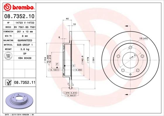 Brembo 08.7352.11 - Тормозной диск avtokuzovplus.com.ua