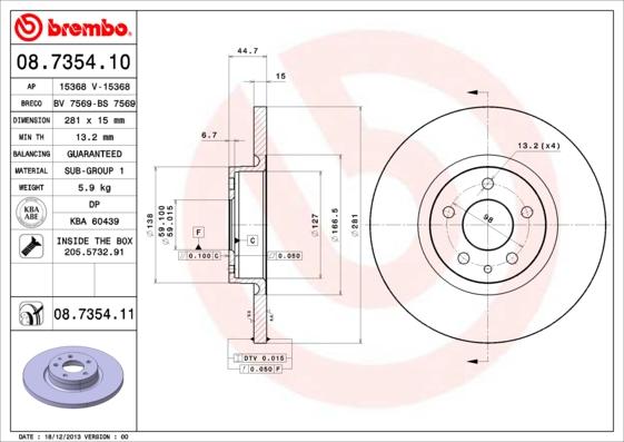 Brembo 08.7354.10 - Гальмівний диск autocars.com.ua