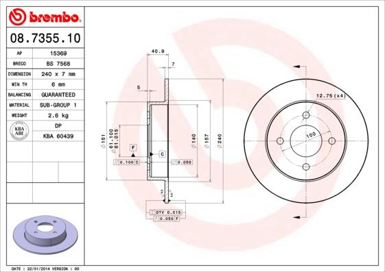 Brembo 08.7355.10 - Гальмівний диск autocars.com.ua