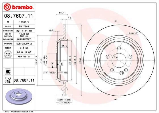 Brembo 08.7607.11 - Тормозной диск avtokuzovplus.com.ua