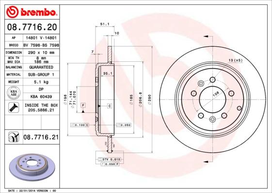 Brembo 08.7716.20 - Тормозной диск avtokuzovplus.com.ua