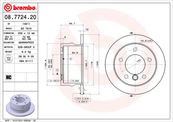 Brembo 08.7724.20 - Тормозной диск avtokuzovplus.com.ua