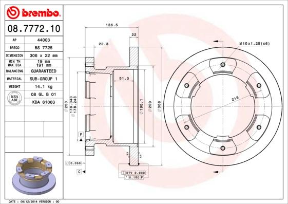 Brembo 08.7772.10 - Гальмівний диск autocars.com.ua