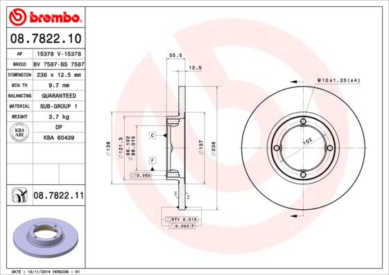 Brembo 08.7822.10 - Гальмівний диск autocars.com.ua