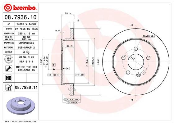 Brembo 08.7936.11 - Тормозной диск avtokuzovplus.com.ua