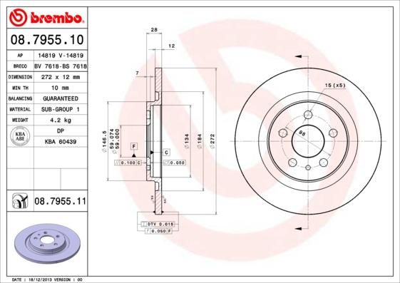 Brembo 08.7955.10 - Гальмівний диск autocars.com.ua