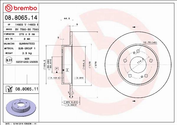 Brembo 08.8065.11 - Гальмівний диск autocars.com.ua