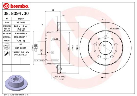 Brembo 08.8094.30 - Тормозной диск autodnr.net