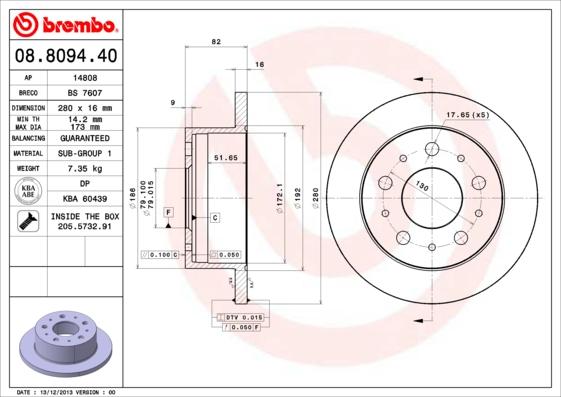 Brembo 08.8094.40 - Тормозной диск autodnr.net