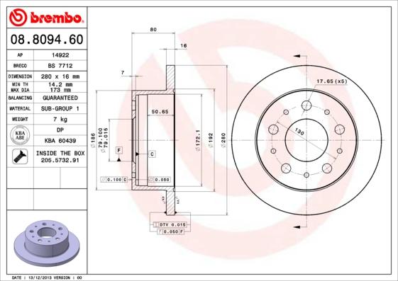 Brembo 08.8094.60 - Тормозной диск autodnr.net