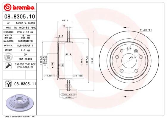 Brembo 08.8305.11 - Гальмівний диск autocars.com.ua