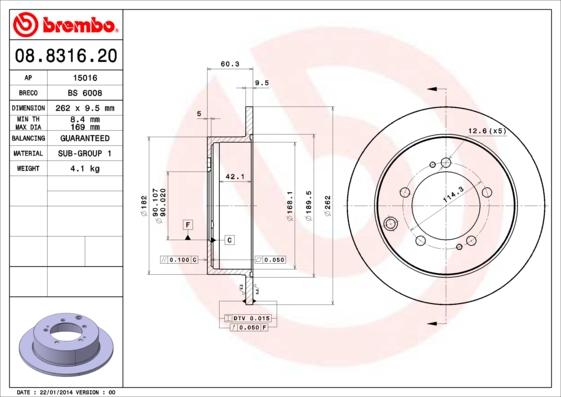 Brembo 08.8316.20 - Тормозной диск avtokuzovplus.com.ua