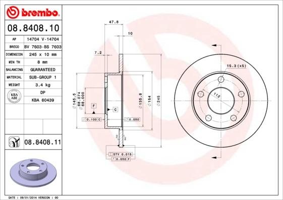 Brembo 08.8408.10 - Гальмівний диск autocars.com.ua