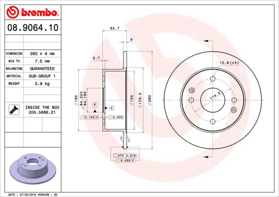 Brembo 08.9064.10 - Гальмівний диск autocars.com.ua