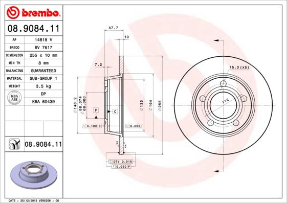Brembo 08.9084.11 - Тормозной диск autodnr.net