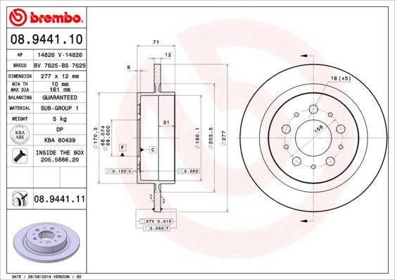 Brembo 08.9441.10 - Гальмівний диск autocars.com.ua