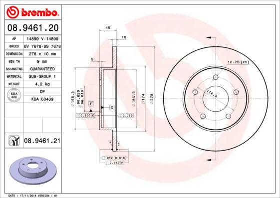 Brembo 08.9461.21 - Гальмівний диск autocars.com.ua