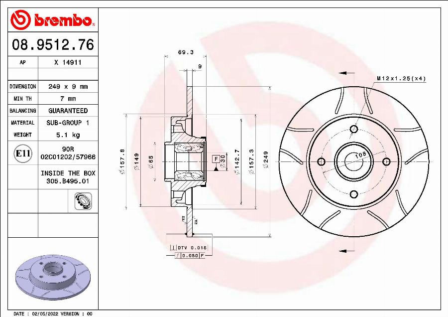 Brembo 08.9512.76 - Тормозной диск avtokuzovplus.com.ua