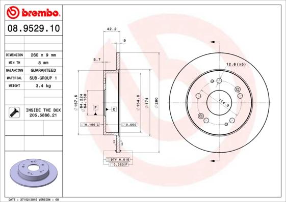 Brembo 08.9529.10 - Гальмівний диск autocars.com.ua