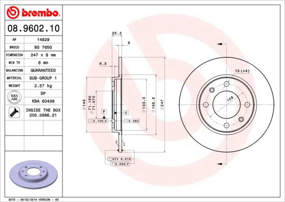 Brembo 08.9602.10 - Тормозной диск avtokuzovplus.com.ua