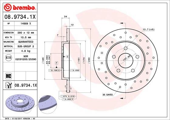 Brembo 08.9734.1X - Гальмівний диск autocars.com.ua