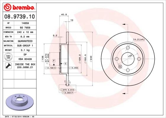 Brembo 08.9739.10 - Тормозной диск avtokuzovplus.com.ua