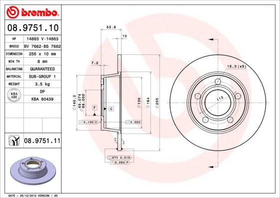 Brembo 08.9751.10 - Гальмівний диск autocars.com.ua