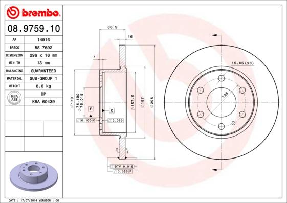 Brembo 08.9759.10 - Тормозной диск avtokuzovplus.com.ua