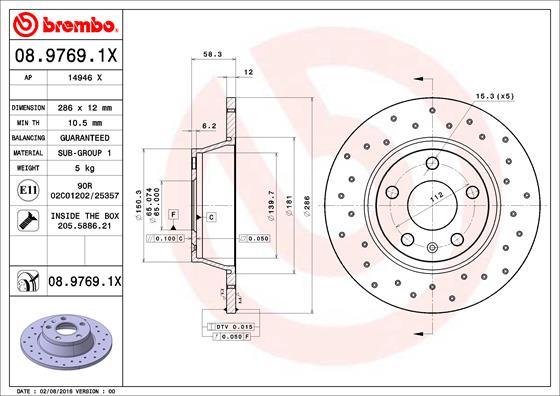 Brembo 08.9769.1X - Тормозной диск avtokuzovplus.com.ua