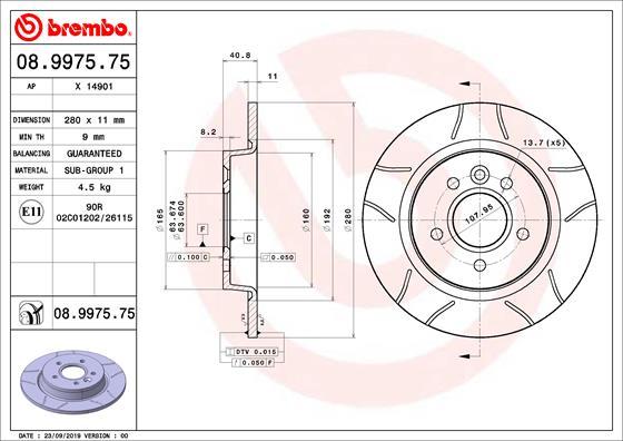 Brembo 08.9975.75 - Тормозной диск avtokuzovplus.com.ua