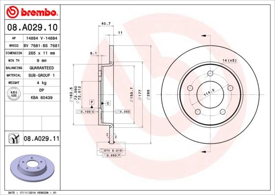 Brembo 08.A029.11 - Тормозной диск avtokuzovplus.com.ua