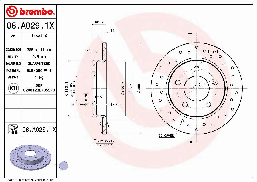 Brembo 08.A029.1X - Гальмівний диск autocars.com.ua