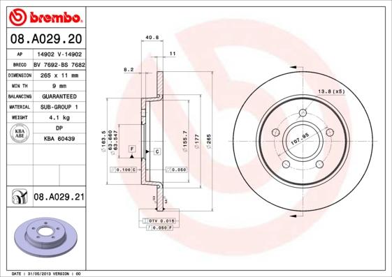 Brembo 08.A029.21 - Тормозной диск avtokuzovplus.com.ua