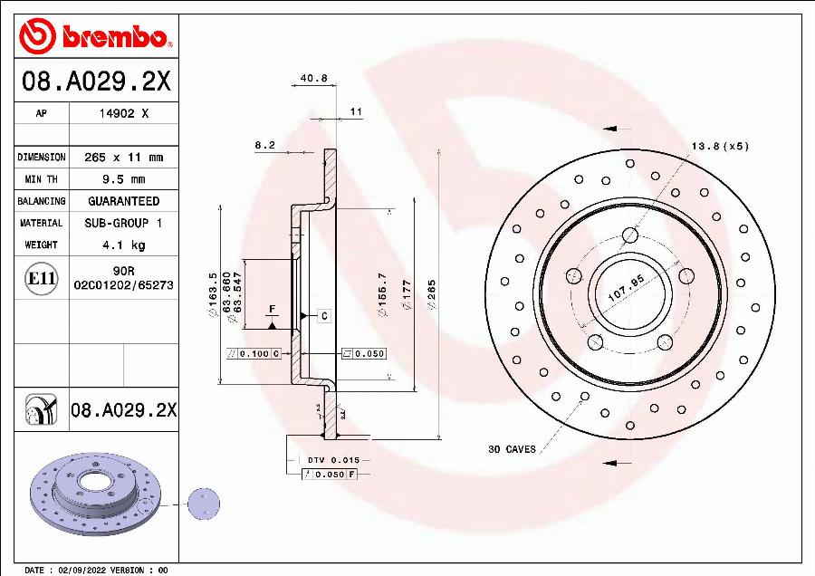 Brembo 08.A029.2X - Гальмівний диск autocars.com.ua