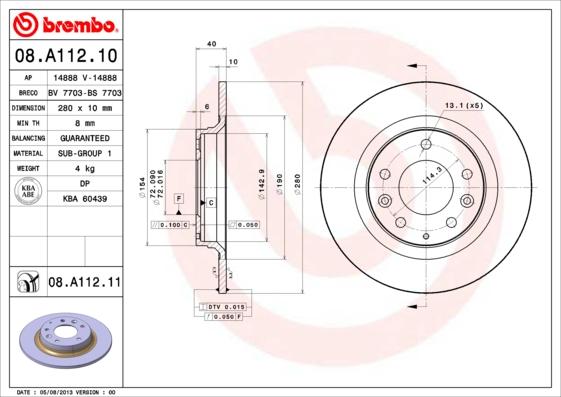 Brembo 08.A112.10 - Тормозной диск avtokuzovplus.com.ua