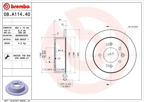 Brembo 08.A114.40 - Гальмівний диск autocars.com.ua