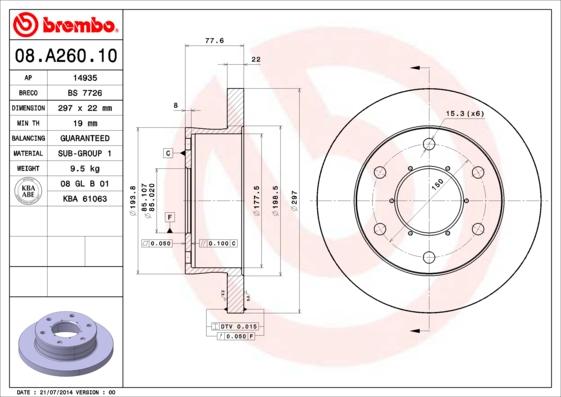 Brembo 08.A260.10 - Гальмівний диск autocars.com.ua