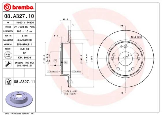 Brembo 08.A327.11 - Гальмівний диск autocars.com.ua