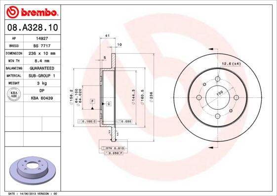 Brembo 08.A328.10 - Гальмівний диск autocars.com.ua