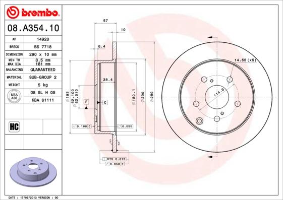 Brembo 08.A354.10 - Гальмівний диск autocars.com.ua