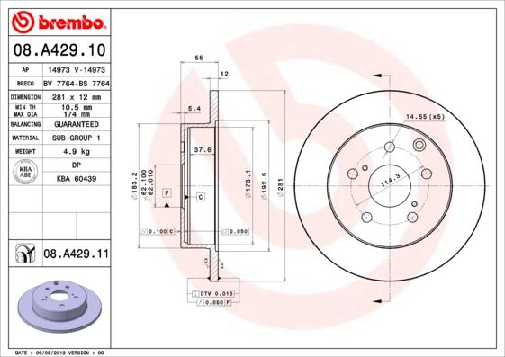 Brembo 08.A429.11 - Тормозной диск autodnr.net
