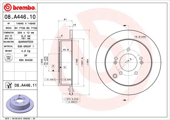 Brembo 08.A446.10 - Тормозной диск avtokuzovplus.com.ua