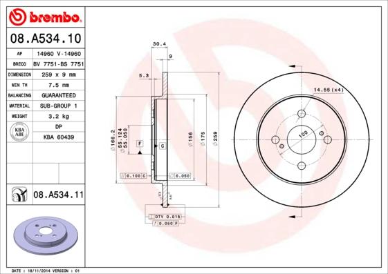 Brembo 08.A534.10 - Гальмівний диск autocars.com.ua