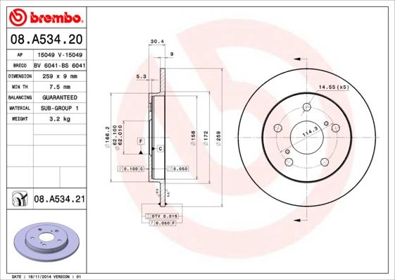 Brembo 08.A534.21 - Гальмівний диск autocars.com.ua